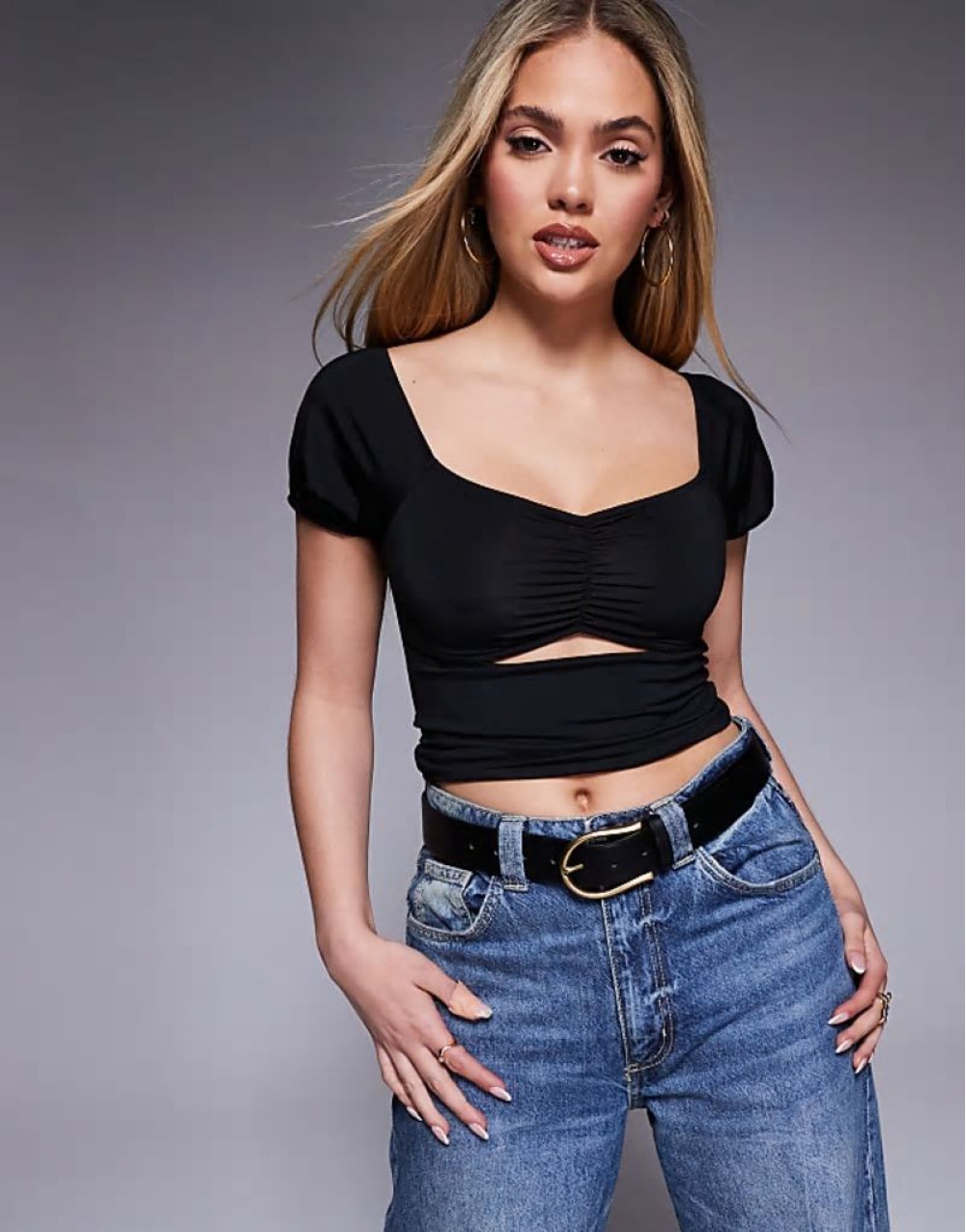 milk maid under bust cut out top in black
