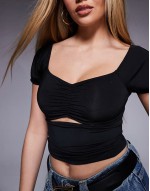 milk maid under bust cut out top in black