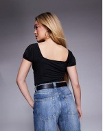 milk maid under bust cut out top in black
