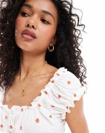 ditsy strawberry milkmaid top in white