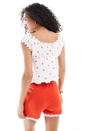 ditsy strawberry milkmaid top in white