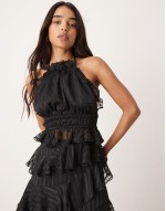 occasion ruffle maxi skirt & halter neck top co-ord in black