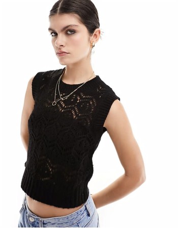 knitted tank in open stitch in black