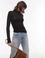 high neck second skin top in black