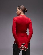 knitted rib polo top with long sves in red