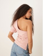 one shoulder ruched waist top in dusty pink