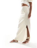 linen blend column maxi skirt in stone