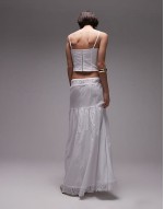 poplin lace insert tiered maxi skirt in white