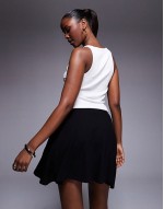 godet detail asymmetric mini skirt in black