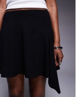 godet detail asymmetric mini skirt in black