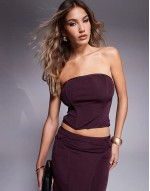 co-ord bandage bandeau corset top and midi skirt in burgundy