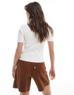 high waisted linen blend baggy denim shorts in brown