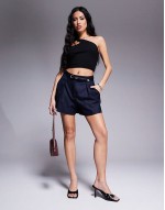 tailored short in navy pinstripe