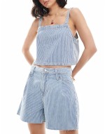 pinstripe denim cami top and shorts co-ord set in light blue