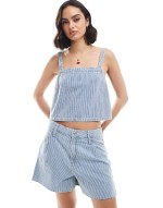 pinstripe denim cami top and shorts co-ord set in light blue