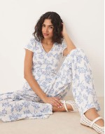 waffle co-ord top and trouser in blue floral print