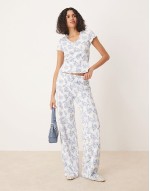 waffle co-ord top and trouser in blue floral print