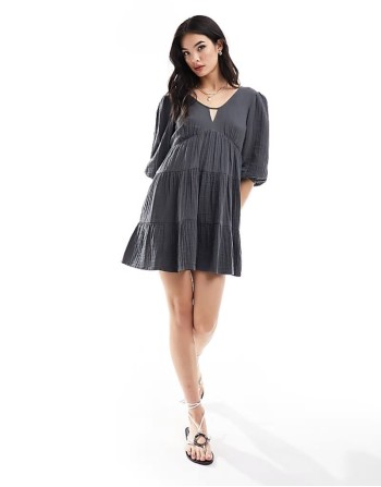 tiered mini summer dress in charcoal