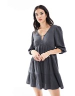 tiered mini summer dress in charcoal
