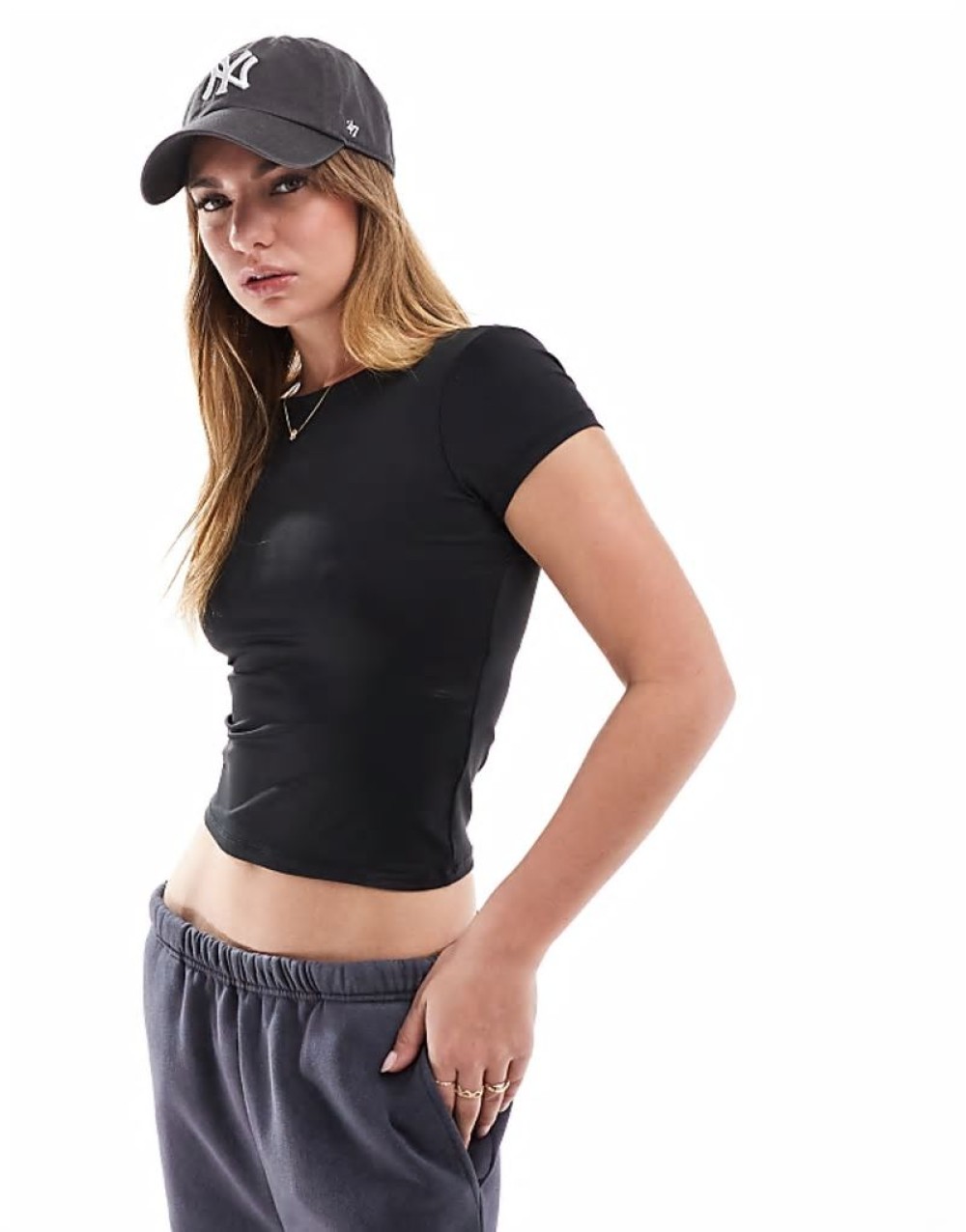 Cotton On backless boat neck t-shirt in black
