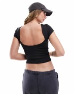 Cotton On backless boat neck t-shirt in black