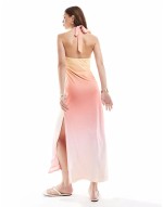 tie front halterneck maxi dress in ombre