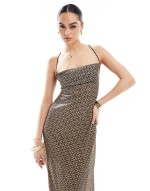 strappy mesh tie back midaxi beach dress in mini geo print