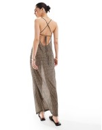 strappy mesh tie back midaxi beach dress in mini geo print