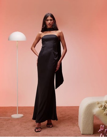 Mandia scarf detail strapless maxi dress in black