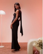 Mandia scarf detail strapless maxi dress in black