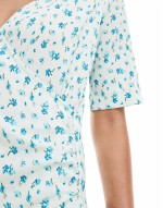 wrap front mini dress in light blue floral