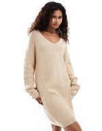 collar detail oversized jumper dress in oatmeal