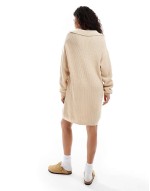 collar detail oversized jumper dress in oatmeal