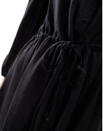 linen touch tie waist mini dress in black