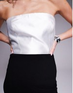 contrast drape maxi dress in black and white