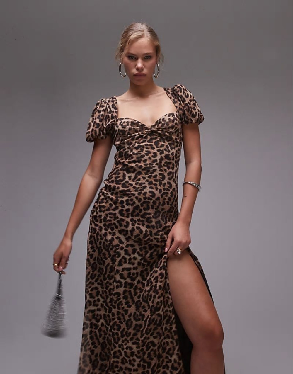 ruched sve occasion dress in animal print