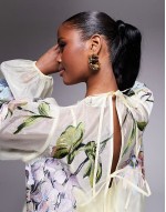 oversized organza mini smock dress with floral embroidery in  buttermilk - YELLOW