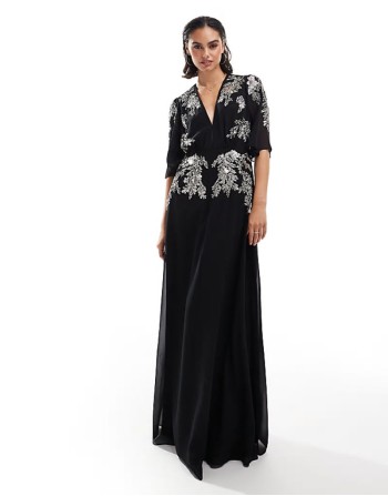 flutter sve embellished maxi dress in black