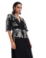 flutter sve embellished maxi dress in black