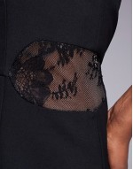 high neck fishtail maxi dress with lace panels in black