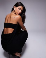 bandeau maxi dress with draped back detail in black