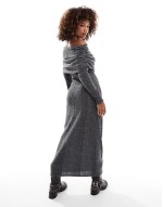 fluffy ribbed  fauxord midaxi dress in charcoal marl