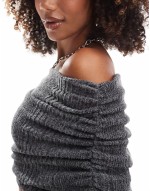 fluffy ribbed  fauxord midaxi dress in charcoal marl