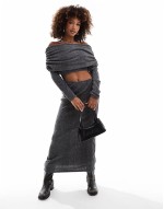 fluffy ribbed  fauxord midaxi dress in charcoal marl