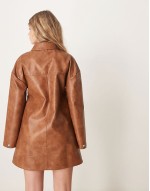 pu mini zip through shirt dress with metal stud and eyelet detail in washed tan