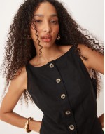 slash neck button down waistcoat mini dress in black