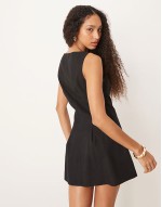 slash neck button down waistcoat mini dress in black