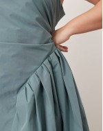 Curve strappy ruched bodice full skirt maxi dress in dusky blue