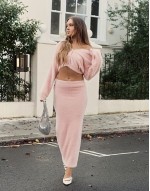 x Bella Stovey exclusive fluffy diamante button through cardigan and maxi skirt co-ord in pink