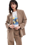tailored herringbone blazer and wide leg trouser co-ord in mocha